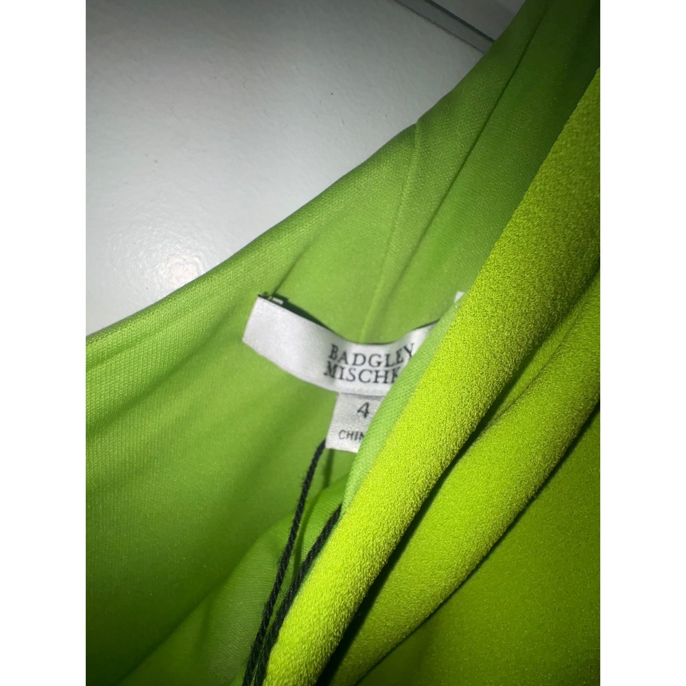 $895 Badgley Mischka Womens One Shoulder Belted Gown Lime Green Size 4 NWT - Picture 14 of 16